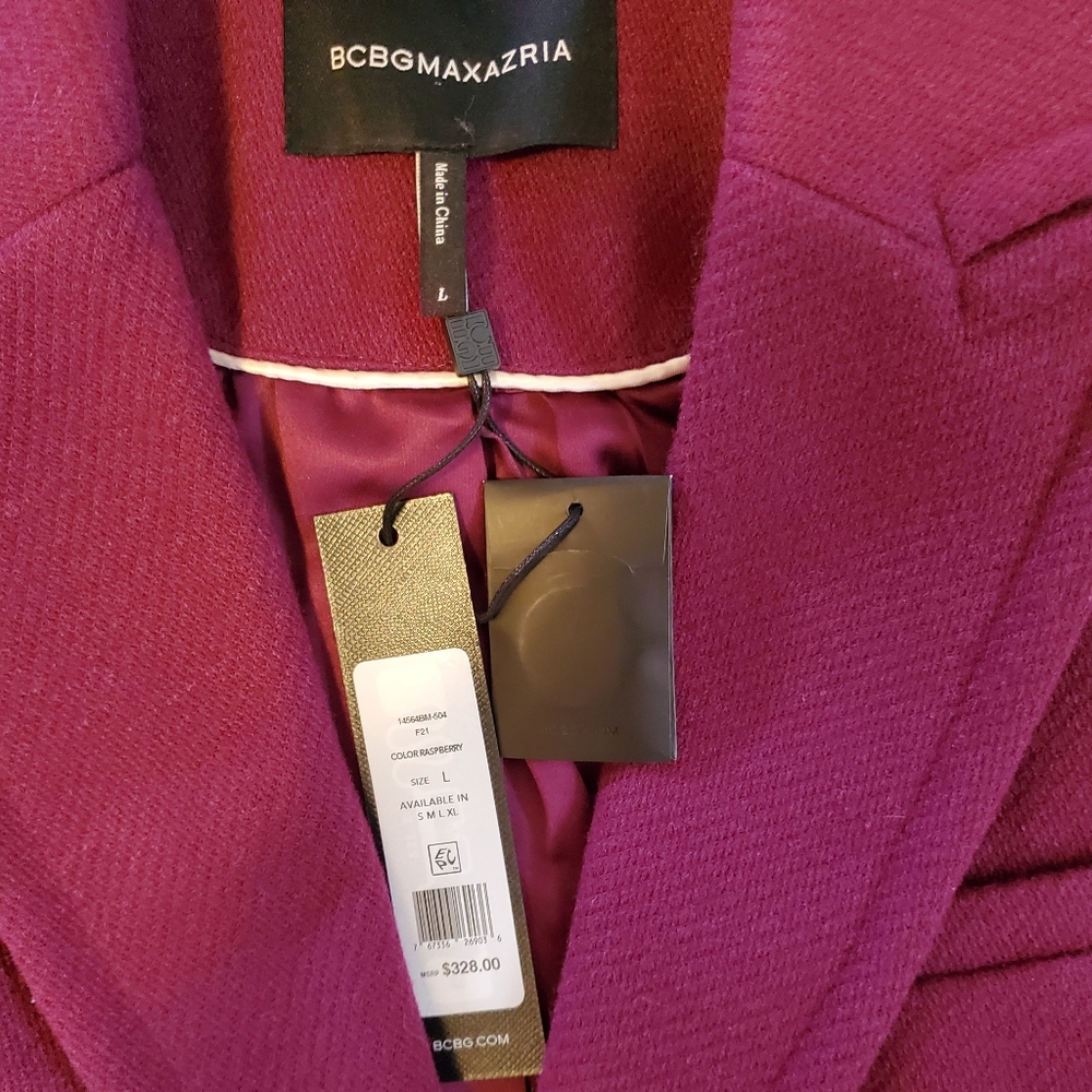 NWT $328 BCBGMAXAZRIA Raspberry Two-Button Riding Coat, Sz Large - Picture 4 of 15